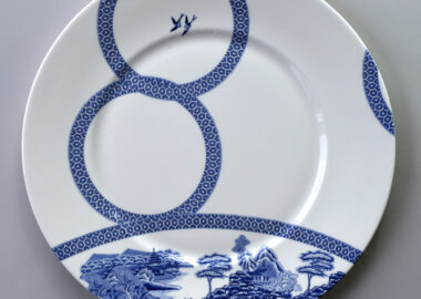White and blue china plate.