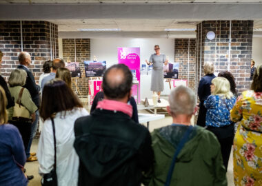 Artistic Director Clare Wood delivers a speech at the launch of British Ceramics Biennial 2021