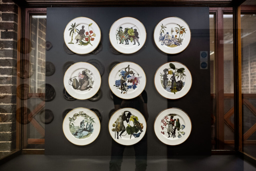 'History at the Dinner Table' by Jacqueline Bishop, displayed at British Ceramics Biennial 2021