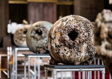 Gaia by Rebecca Appleby is being exhibited at All Saints Church in Stoke-on-Trent as part of the 2023 British Ceramics Biennial.